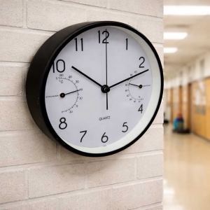 Nástenné hodiny s teplomerom a vlhkomerom hliník 15 x 15 x 4,2 cm